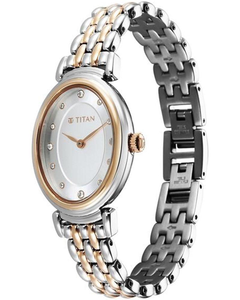 Titan Aura Quartz Analog Silver Dial With Two Toned Stainless Steel Strap Watch For Women