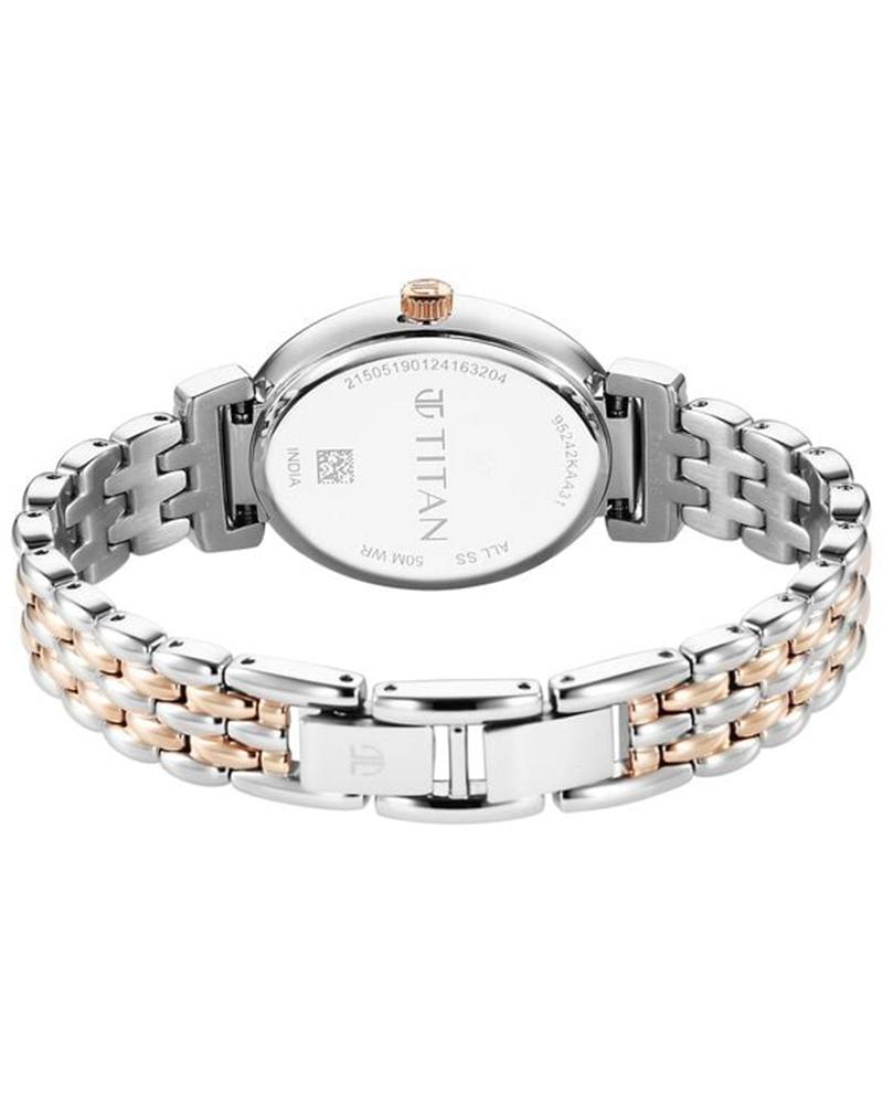 Titan Aura Quartz Analog Silver Dial With Two Toned Stainless Steel Strap Watch For Women