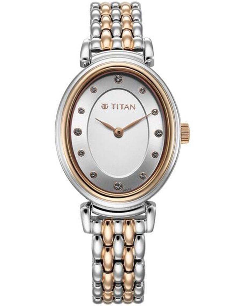Titan Aura Quartz Analog Silver Dial With Two Toned Stainless Steel Strap Watch For Women