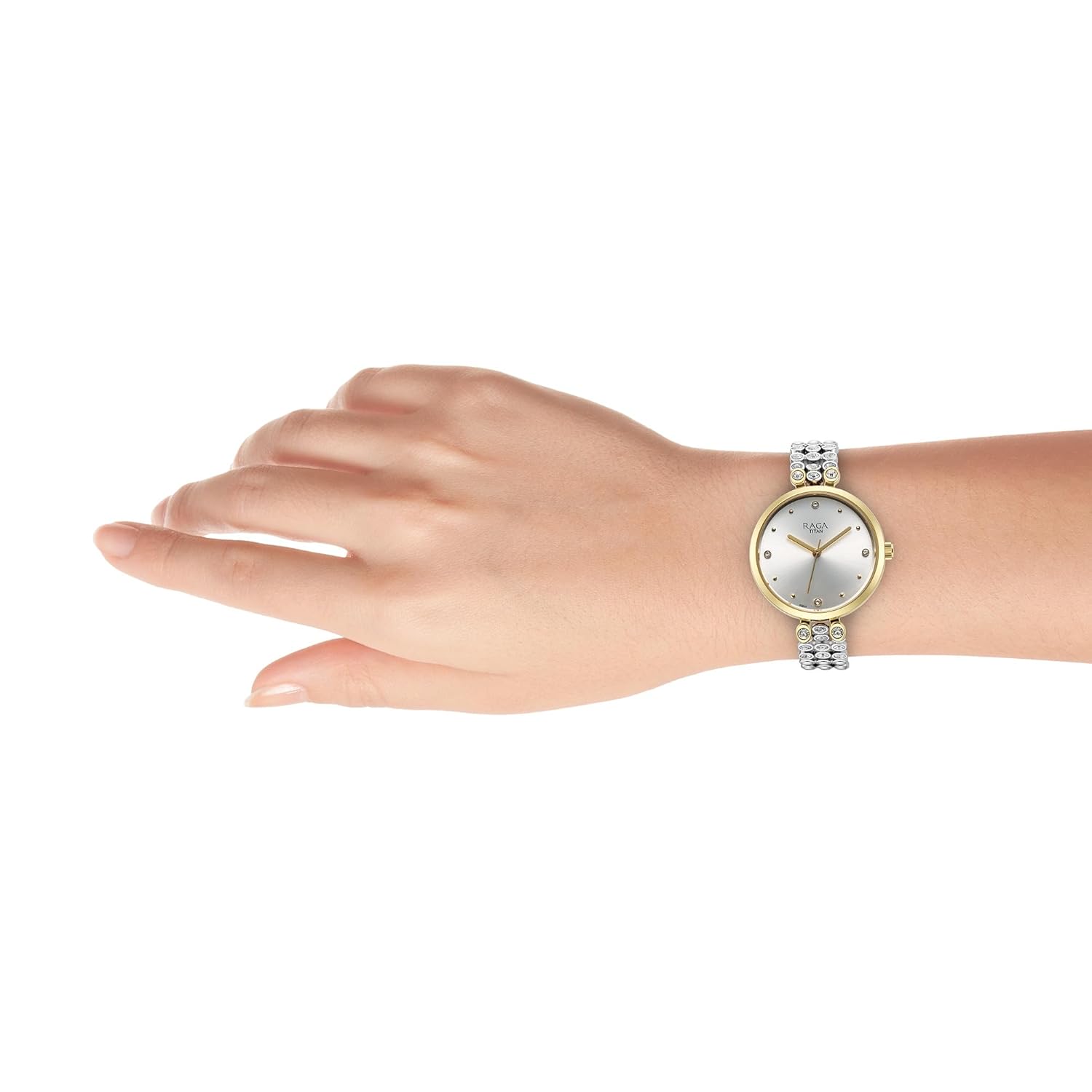 Titan Raga Showstopper Quartz Analog Silver Dial Metal Strap Watch for Women