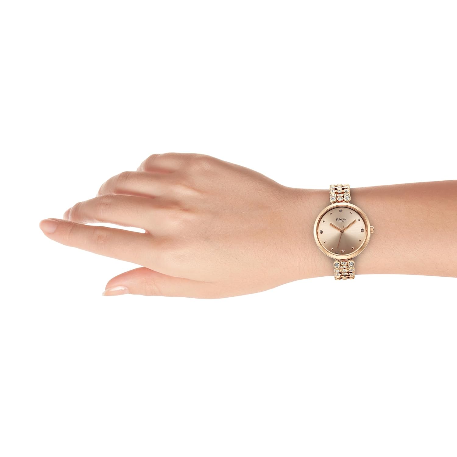 Titan Raga Showstopper Quartz Analog Rose Gold Dial Metal Strap Watch for Women