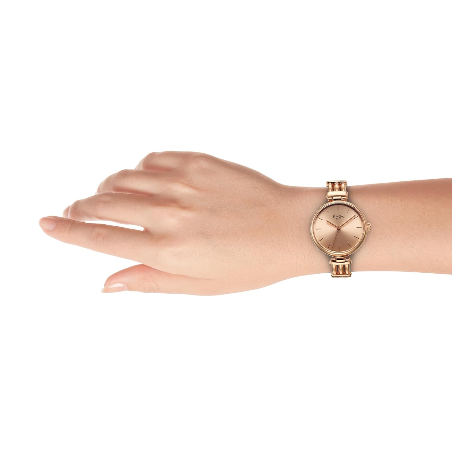 Titan Raga Showstopper Quartz Analog Rose Gold Dial Metal Strap Watch for Women