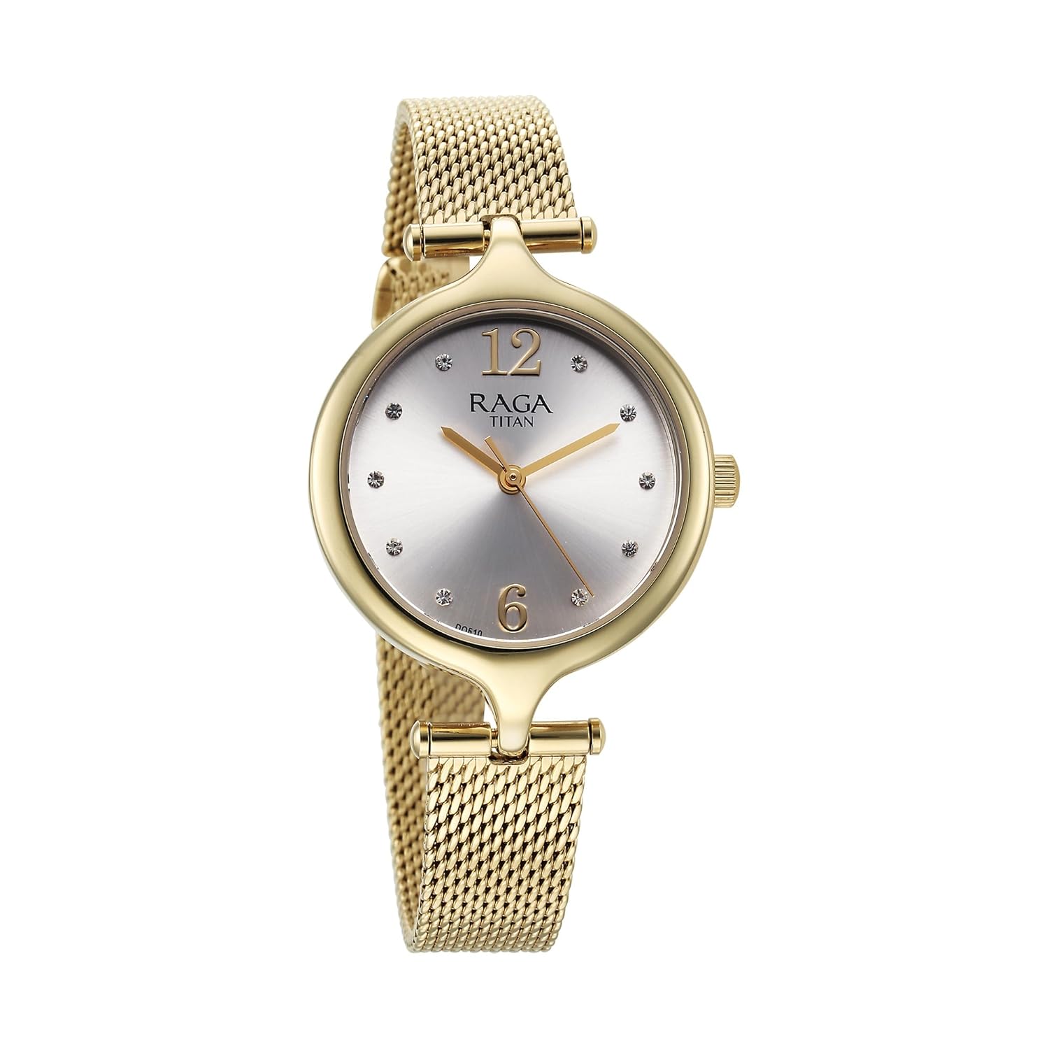 Titan Raga Showstopper Quartz Analog Silver Dial Golden Metal Strap Watch For Women