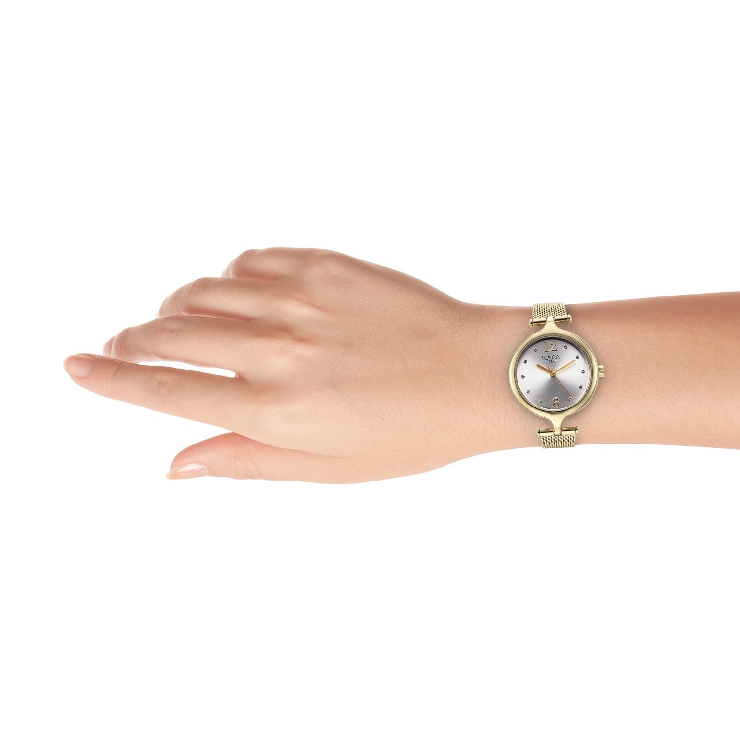 Titan Raga Showstopper Quartz Analog Silver Dial Golden Metal Strap Watch For Women