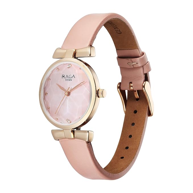 Titan Raga Showstopper Quartz Analog Pink Dial Leather Strap Watch For Women