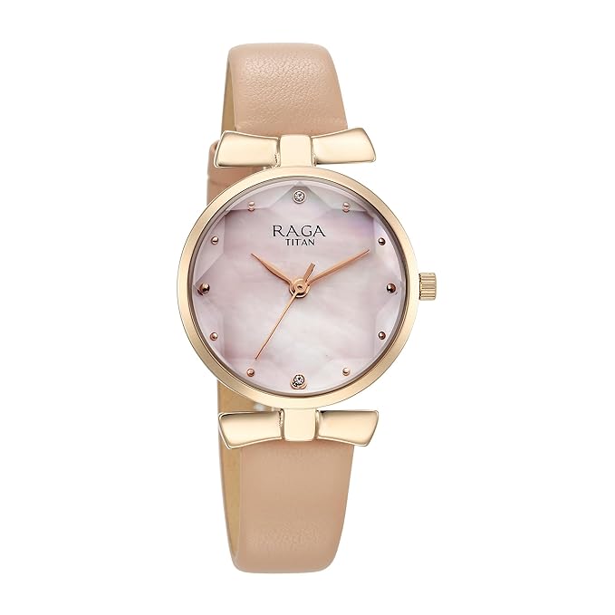 Titan Raga Showstopper Quartz Analog Pink Dial Leather Strap Watch For Women