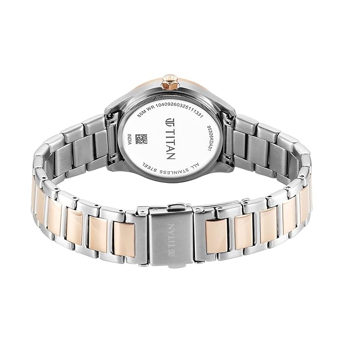 Titan Glamour Quartz Analog with Date Silver Dial Two Toned Stainless Steel Strap Watch For Women