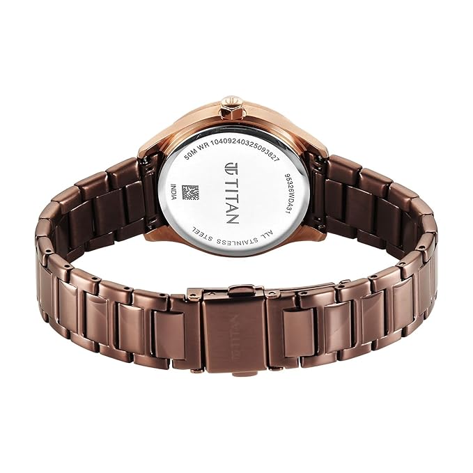 Titan Glamour Quartz Analog with Date Brown Dial Brown Stainless Steel Strap Watch For Women