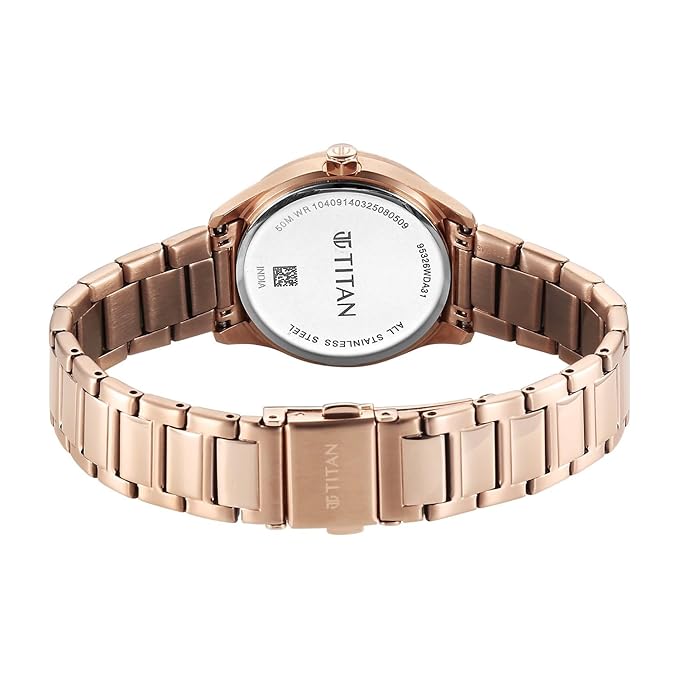 Titan Glamour Quartz Analog with Date Silver Dial Rose Gold Stainless Steel Strap Watch For Women