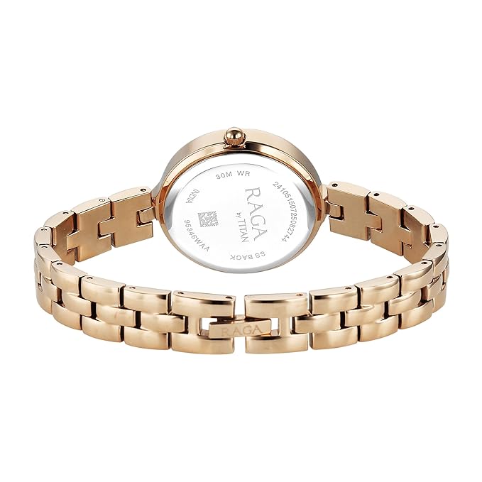 Titan Raga Showstopper Quartz Analog White Dial Rose Gold Metal Strap Watch For Women