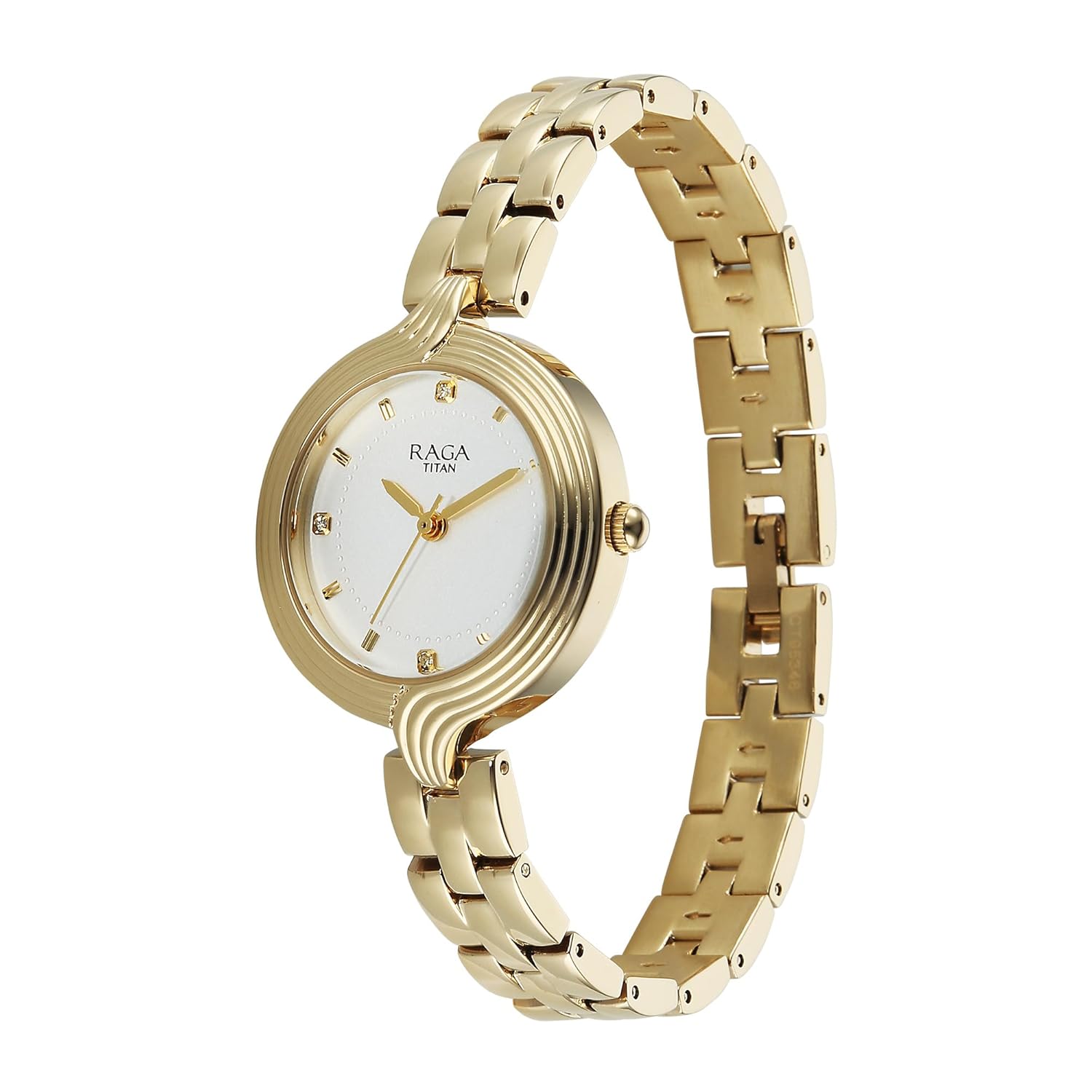 Titan Raga Showstopper Quartz Analog White Dial Rose Gold Metal Strap Watch For Women