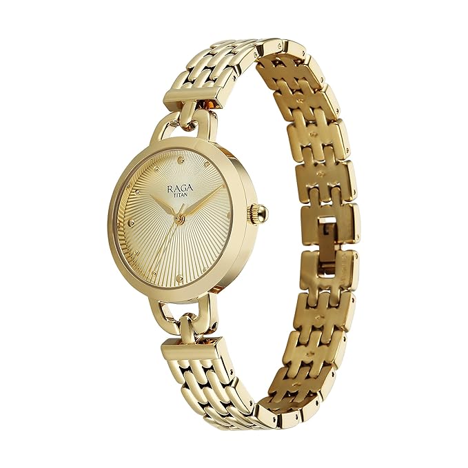 Titan Raga Showstopper Quartz Analog Silver Dial Golden Metal Strap Watch For Women