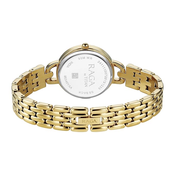 Titan Raga Showstopper Quartz Analog Silver Dial Golden Metal Strap Watch For Women