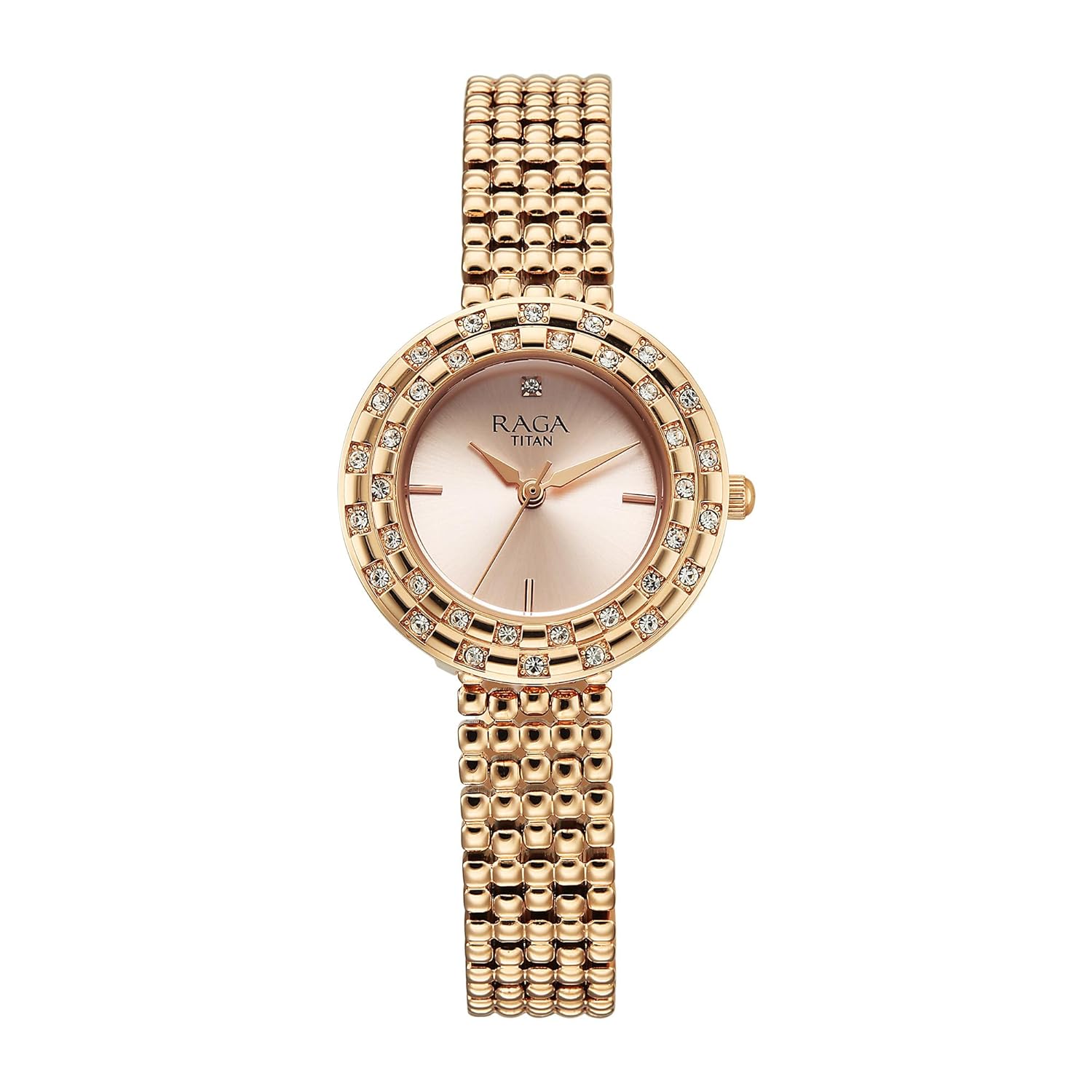 Titan Raga Showstopper Quartz Analog Rose Gold Dial Metal Strap Watch For Women
