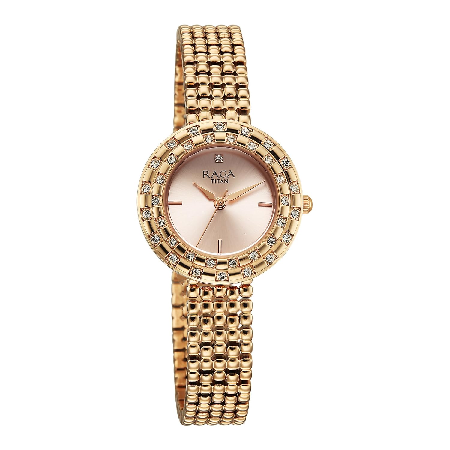 Titan Raga Showstopper Quartz Analog Rose Gold Dial Metal Strap Watch For Women