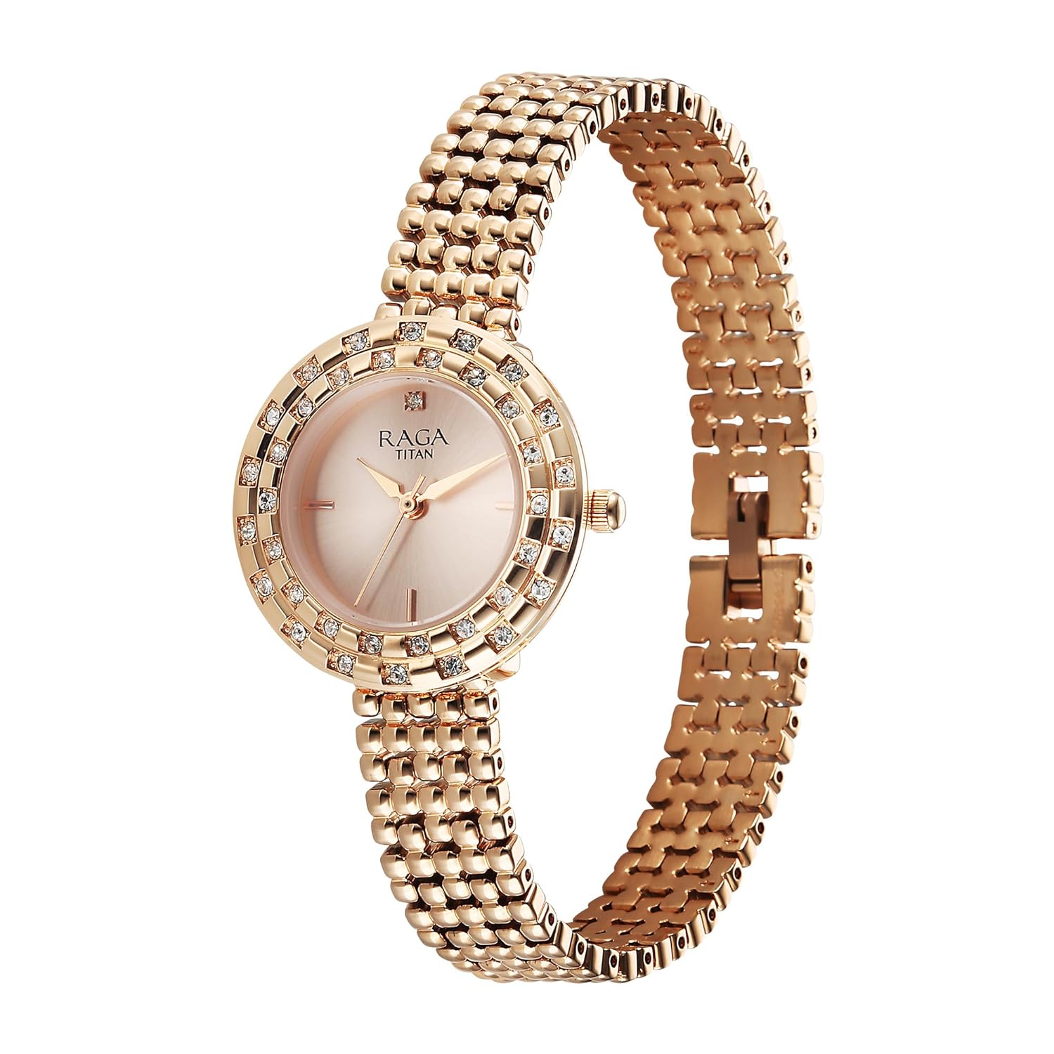 Titan Raga Showstopper Quartz Analog Rose Gold Dial Metal Strap Watch For Women