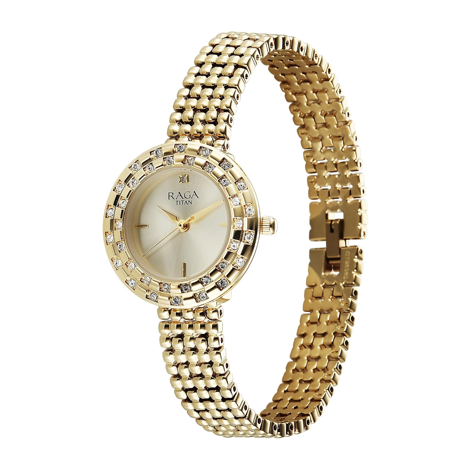 Titan Raga Showstopper Quartz Analog Champagne Dial Metal Strap Watch For Women