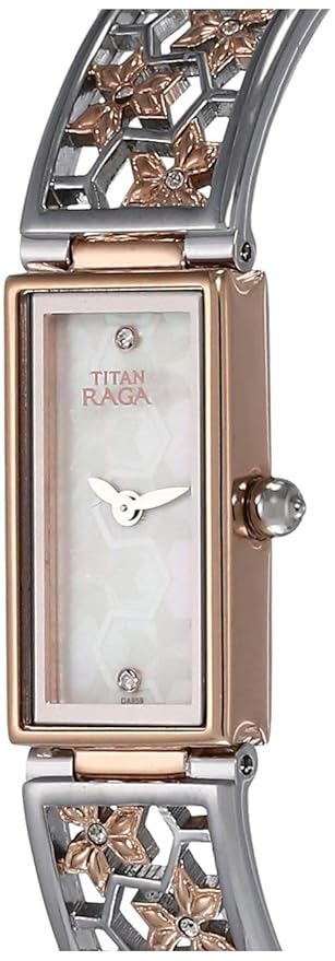 Titan Raga Weaves Mother of Pearl Dial Analog Stainless Steel Strap Watch for Women