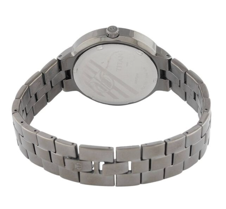 Titan Quartz Analog with Day and Date Grey Dial Stainless Steel Strap Watch for Women