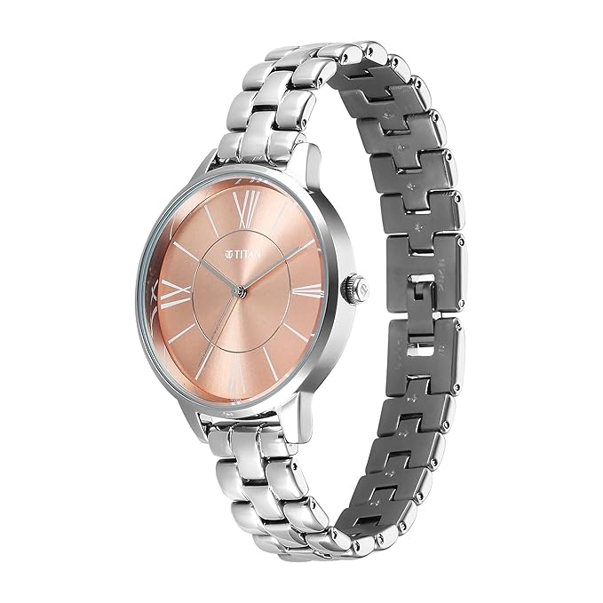 Titan Neo Quartz Analog Rose Gold Dial Silver Metal Strap Watch For Women