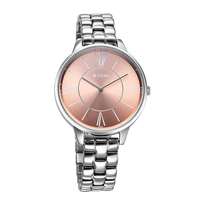 Titan Neo Quartz Analog Rose Gold Dial Silver Metal Strap Watch For Women