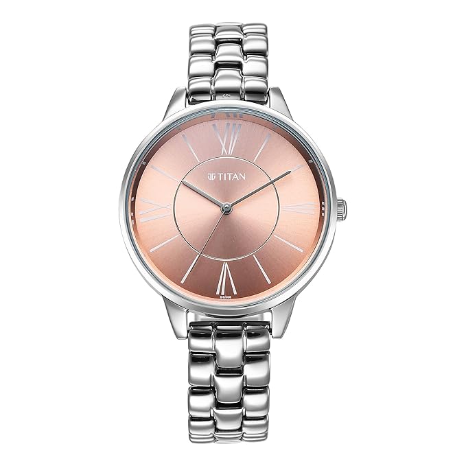 Titan Neo Quartz Analog Rose Gold Dial Silver Metal Strap Watch For Women