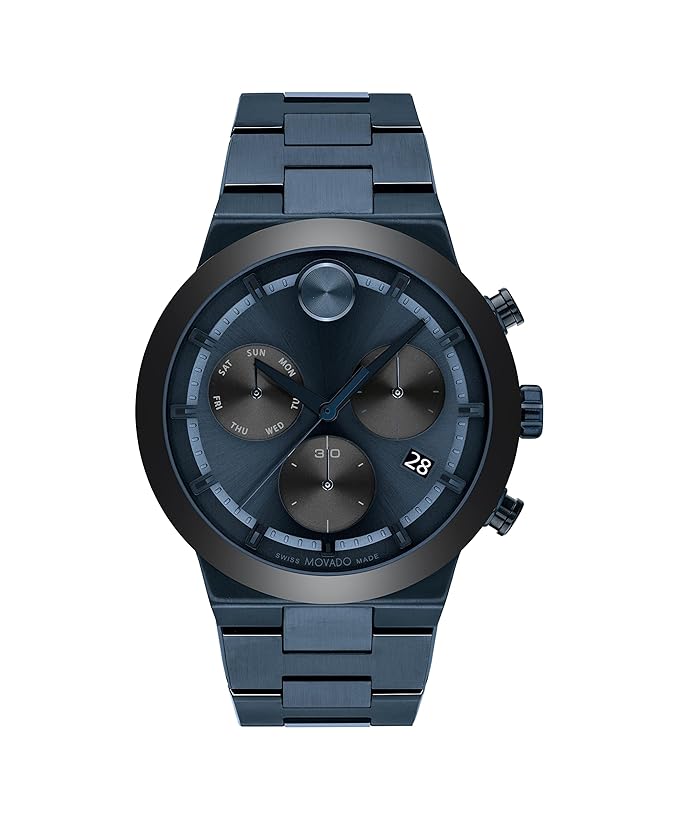 Movado Bold Men's Swiss Quartz Stainless Steel and Link Bracelet Watch, Color: Blue