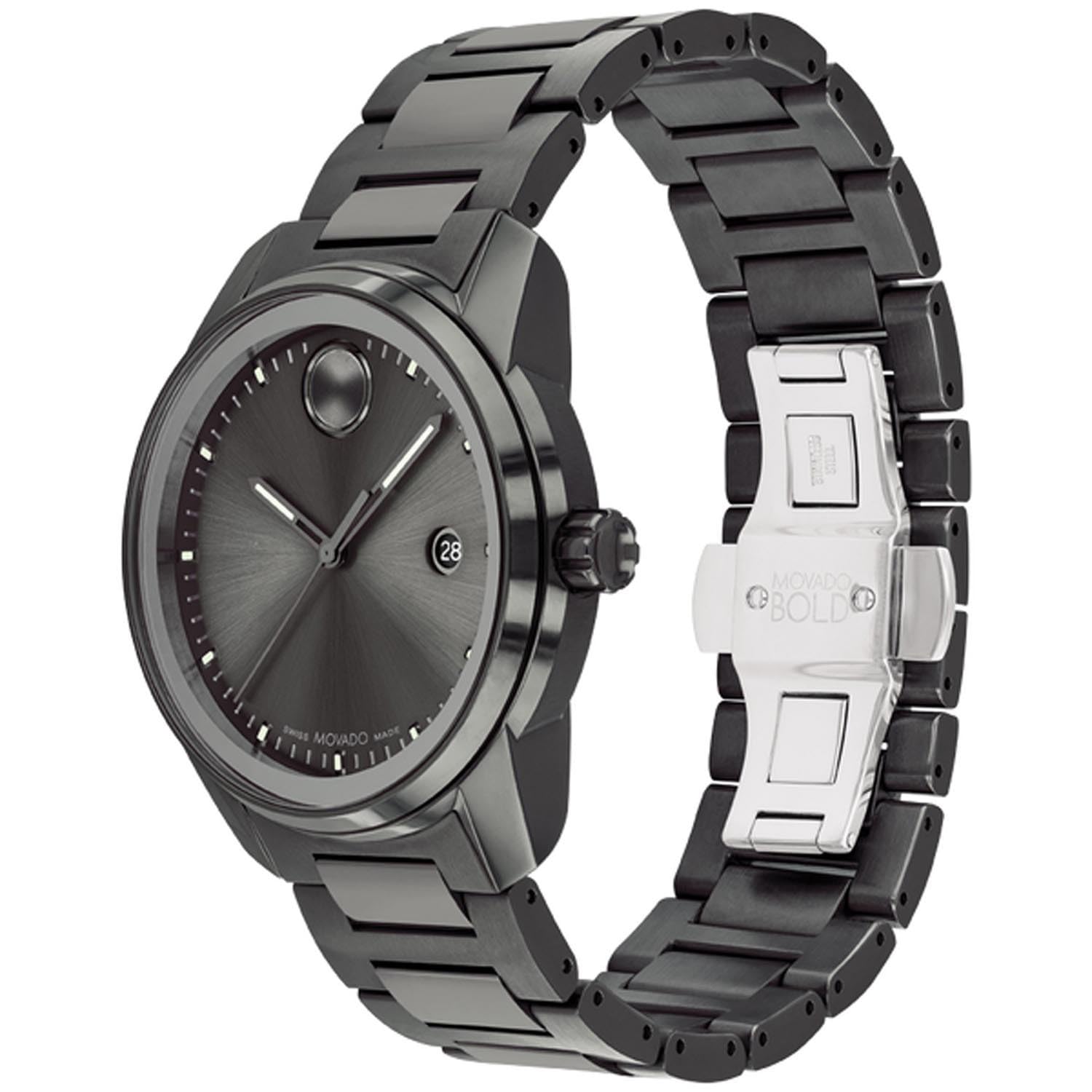 Movado Bold Verso Swiss Qtz Gunmetal Dial Men's Watch | Ionic Plated Steel Material | Gunmetal Color Band