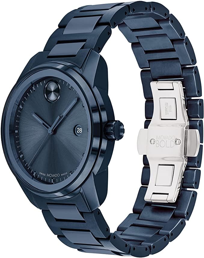 Movado Bold Verso Swiss Qtz Blue Dial Men's Watch | Ionic Plated Dark Blue Steel Material | Blue Color Band