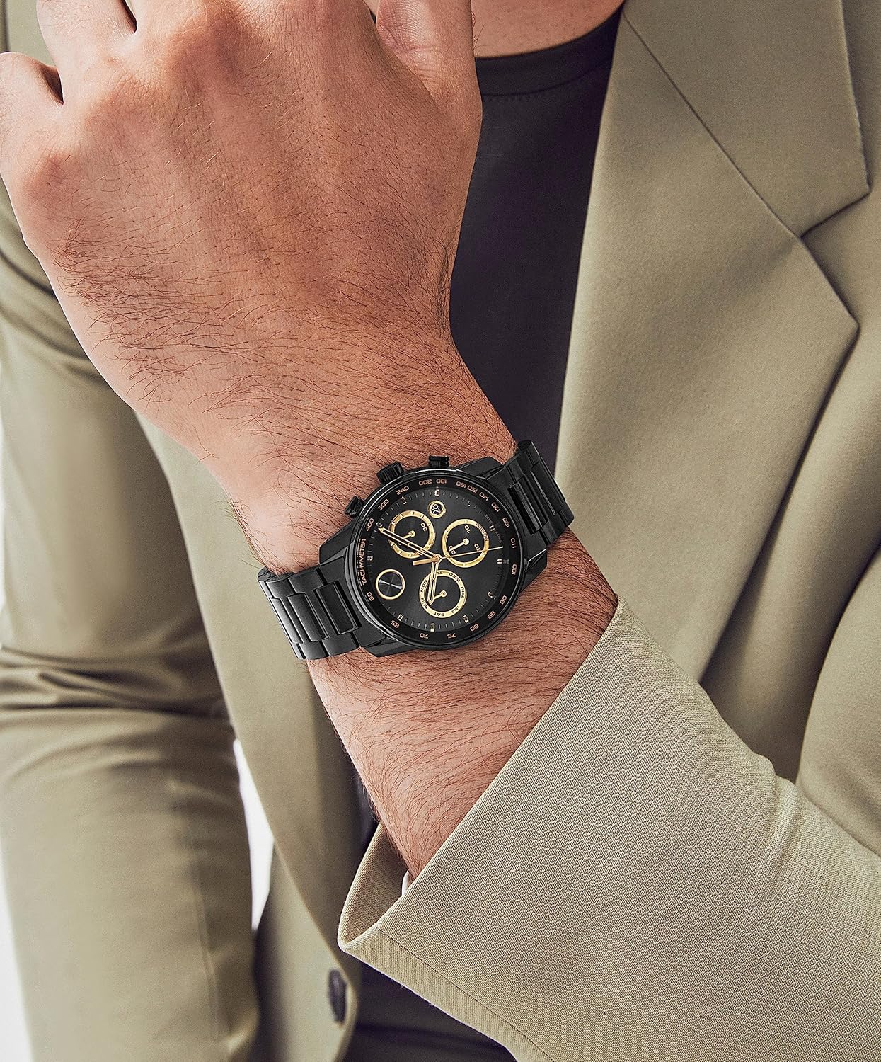 Movado Bold Verso Swiss Qtz Chrono Black Dial Men's Watch | Ionic Plated Steel Material | Black Color Band