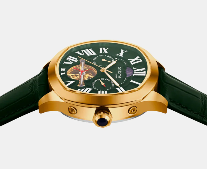 Men Automatic Green Dial Multi-Function Leather Watch