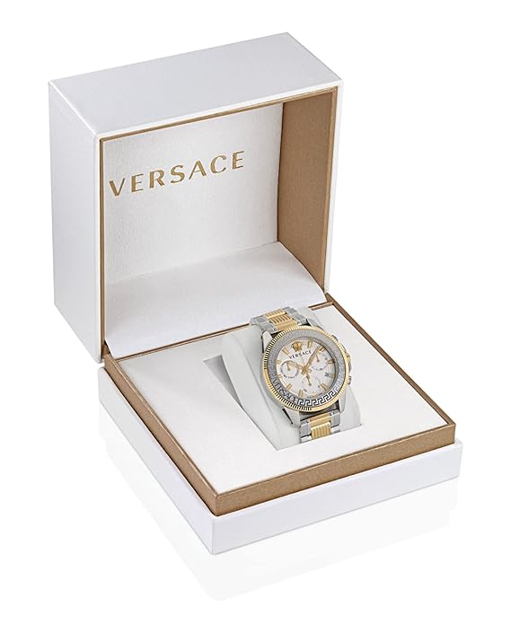 Versace Mens Two Tone 45 mm Greca Action Chrono Bracelet Watch