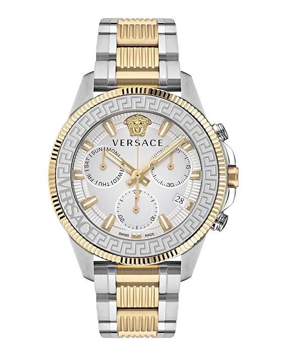 Versace Mens Two Tone 45 mm Greca Action Chrono Bracelet Watch