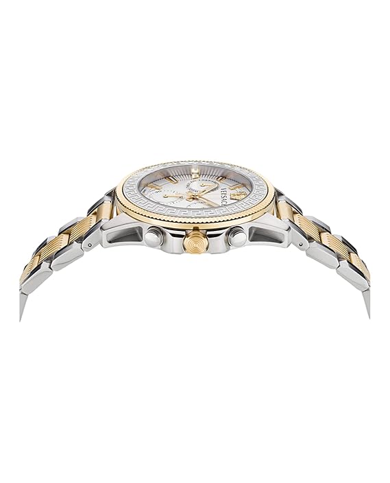 Versace Mens Two Tone 45 mm Greca Action Chrono Bracelet Watch