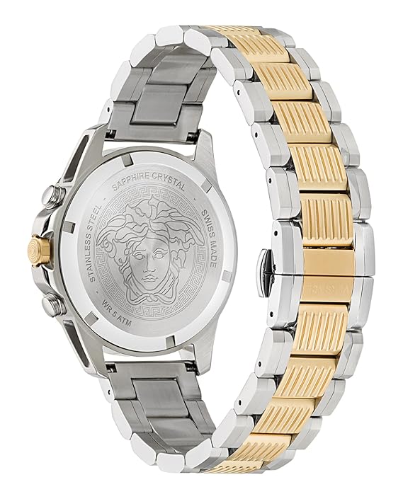 Versace Mens Two Tone 45 mm Greca Action Chrono Bracelet Watch