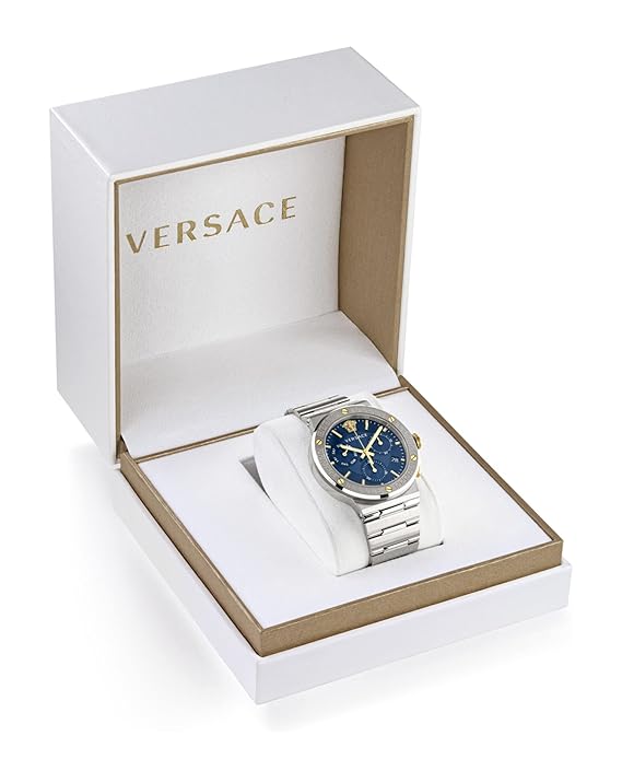 Versace Mens Greca Logo Analog Watches VEZ900221, Dial Color-Blue, Band Color-Silver