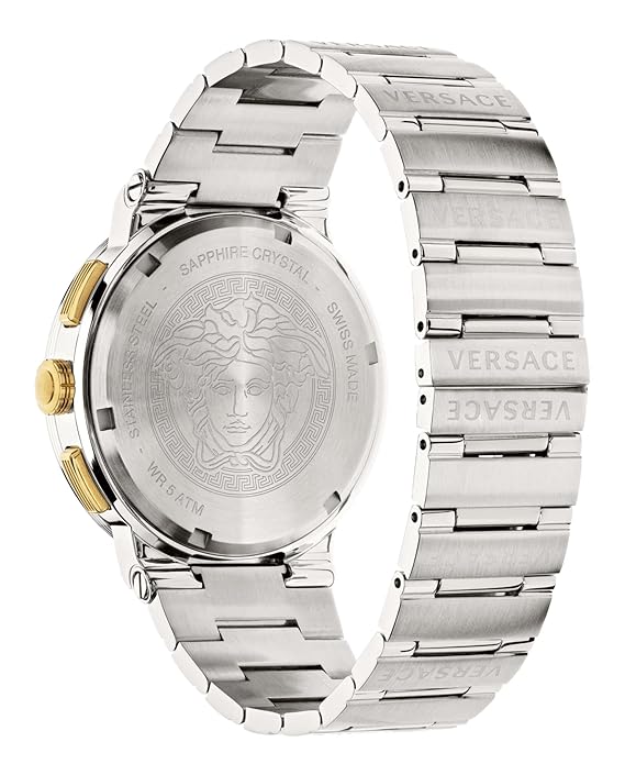 Versace Mens Greca Logo Analog Watches VEZ900221, Dial Color-Blue, Band Color-Silver