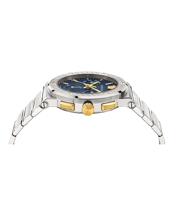 Versace Mens Greca Logo Analog Watches VEZ900221, Dial Color-Blue, Band Color-Silver