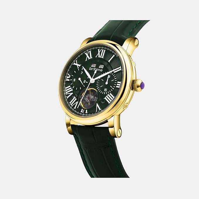Men Automatic Green Dial Analog Leather Watch