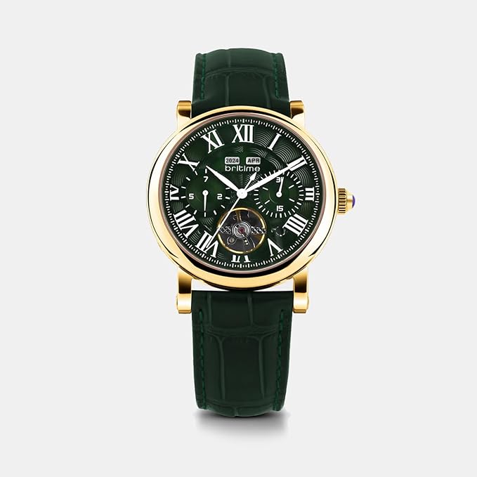 Men Automatic Green Dial Analog Leather Watch