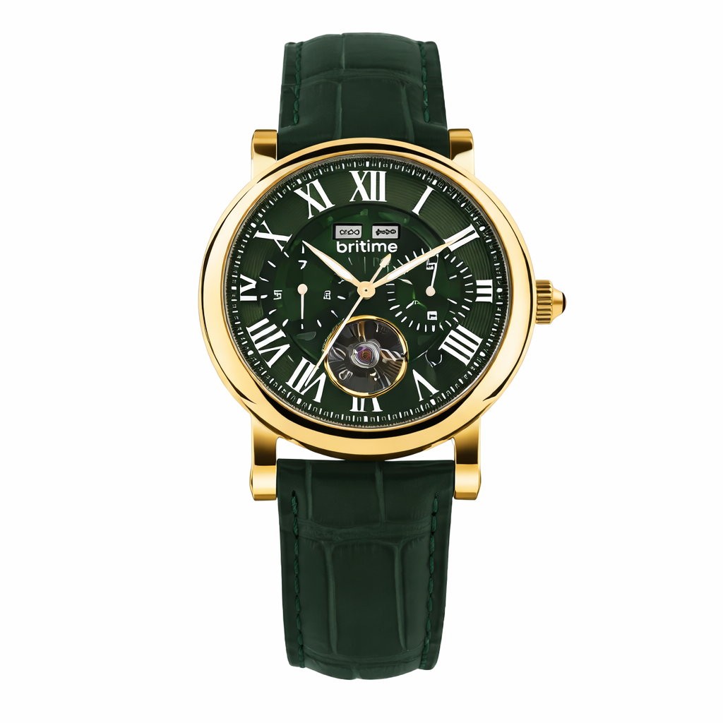 Men Automatic Green Dial Analog Leather Watch