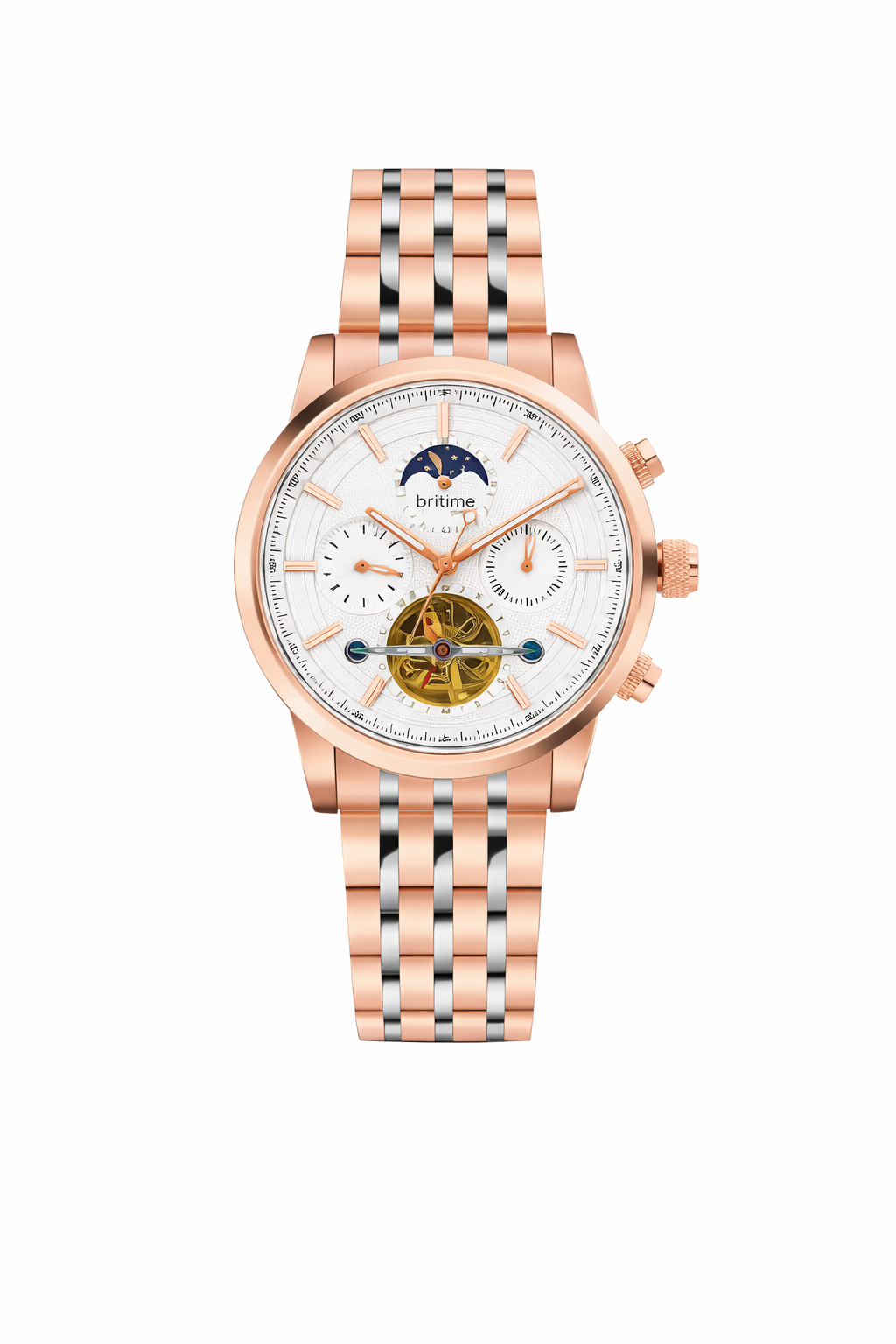 Spencer Men’s Automatic Watch – Silver Dial, Rose Gold Stainless Steel Strap, Multi-Function | Stylish Timepiece for Any Occasion