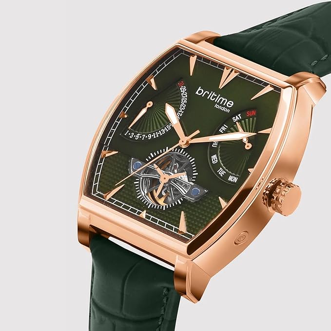 Emerion Men Automatic Green Dial Multi-Function Leather Watch