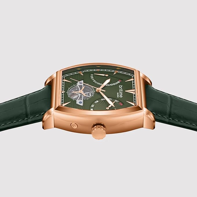 Emerion Men Automatic Green Dial Multi-Function Leather Watch