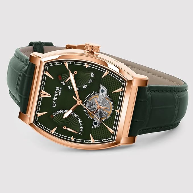Emerion Men Automatic Green Dial Multi-Function Leather Watch