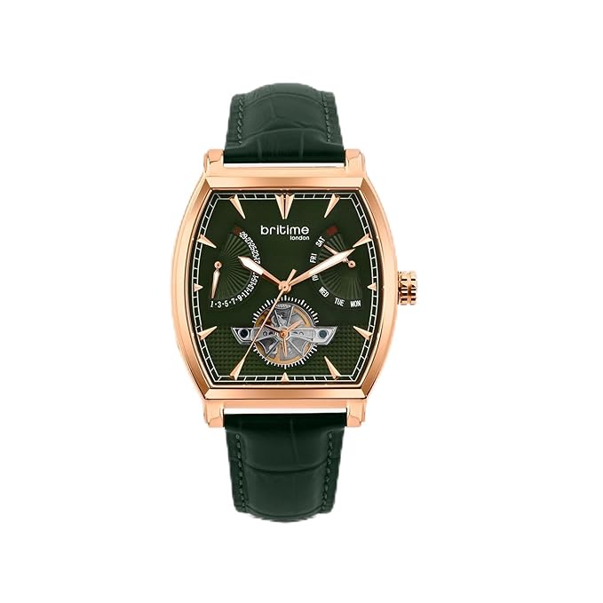 Emerion Men Automatic Green Dial Multi-Function Leather Watch