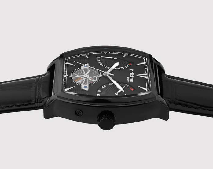 Emerion Men Automatic Black Dial Multi-Function Leather Watch
