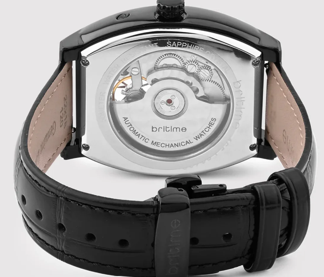 Emerion Men Automatic Black Dial Multi-Function Leather Watch
