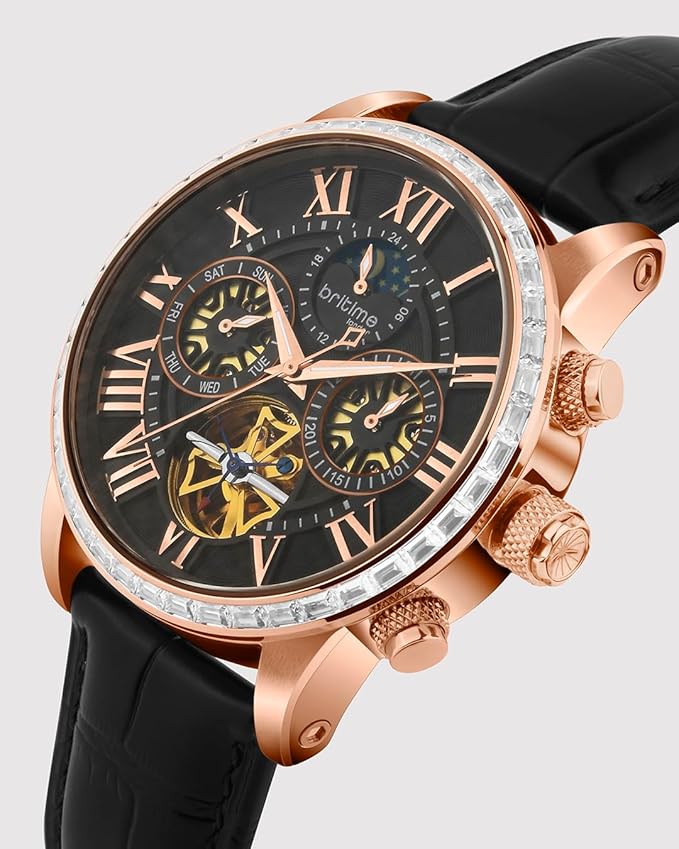 Orbit Men’s Automatic Rose Gold Dial Multifunction Watch Stylish Leather Strap | Round Dial | Elegant Timepiece for Any Occasion