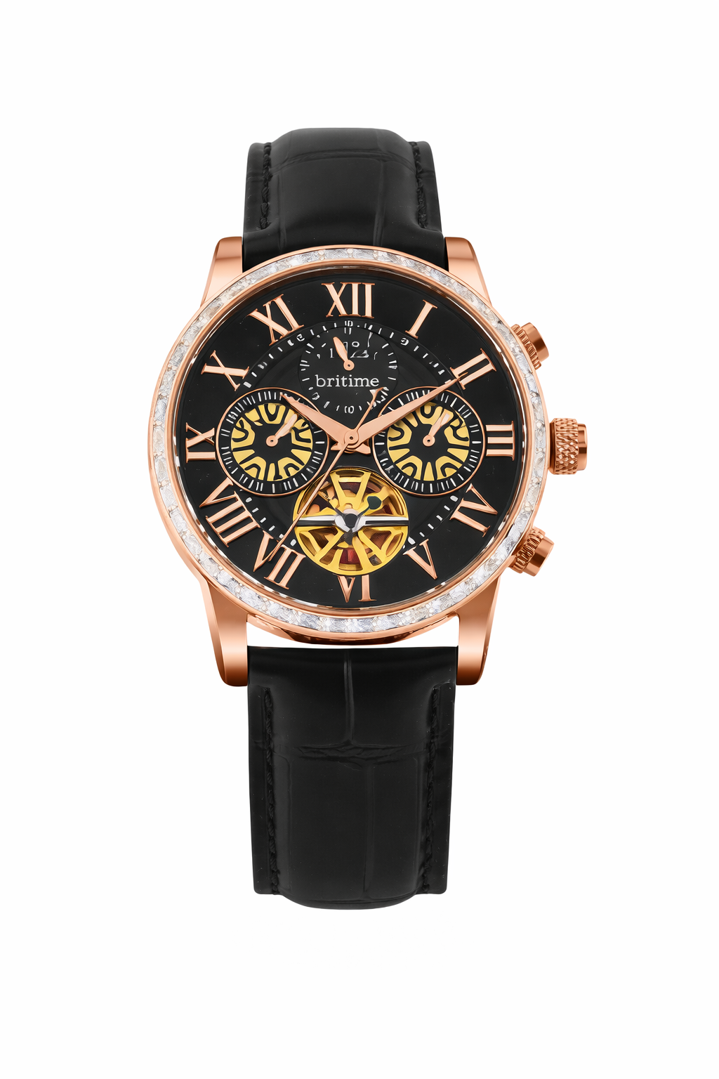 Orbit Men’s Automatic Rose Gold Dial Multifunction Watch Stylish Leather Strap | Round Dial | Elegant Timepiece for Any Occasion